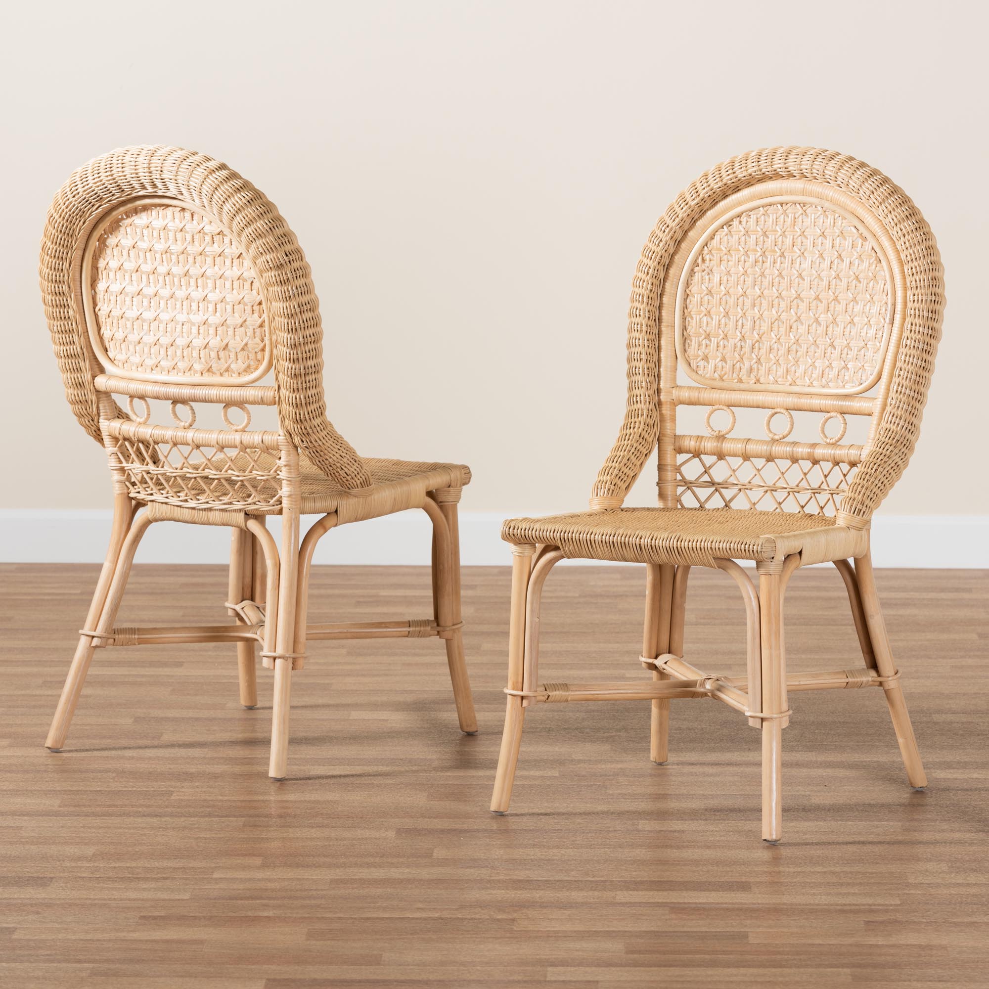 Baxton Studio Jelita Modern Bohemian Natural Brown Rattan 2-Piece Dining Chair Set