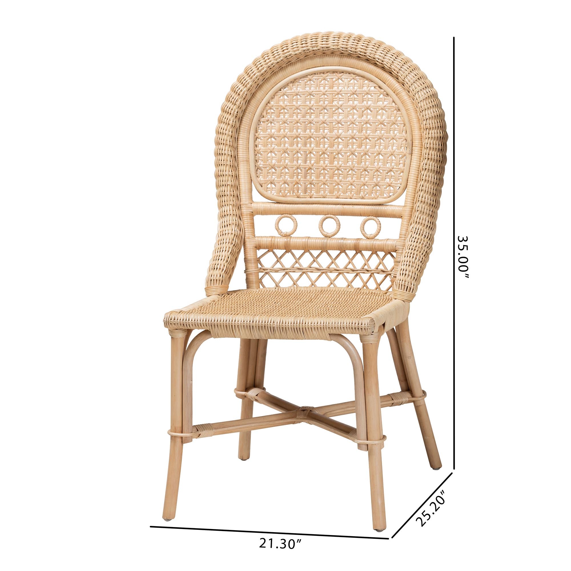 Baxton Studio Jelita Modern Bohemian Natural Brown Rattan 2-Piece Dining Chair Set