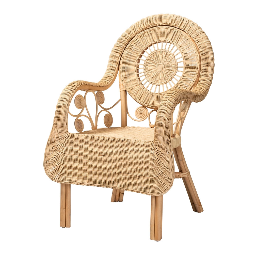 Baxton Studio Putri Modern Bohemian Natural Rattan Arm Chair