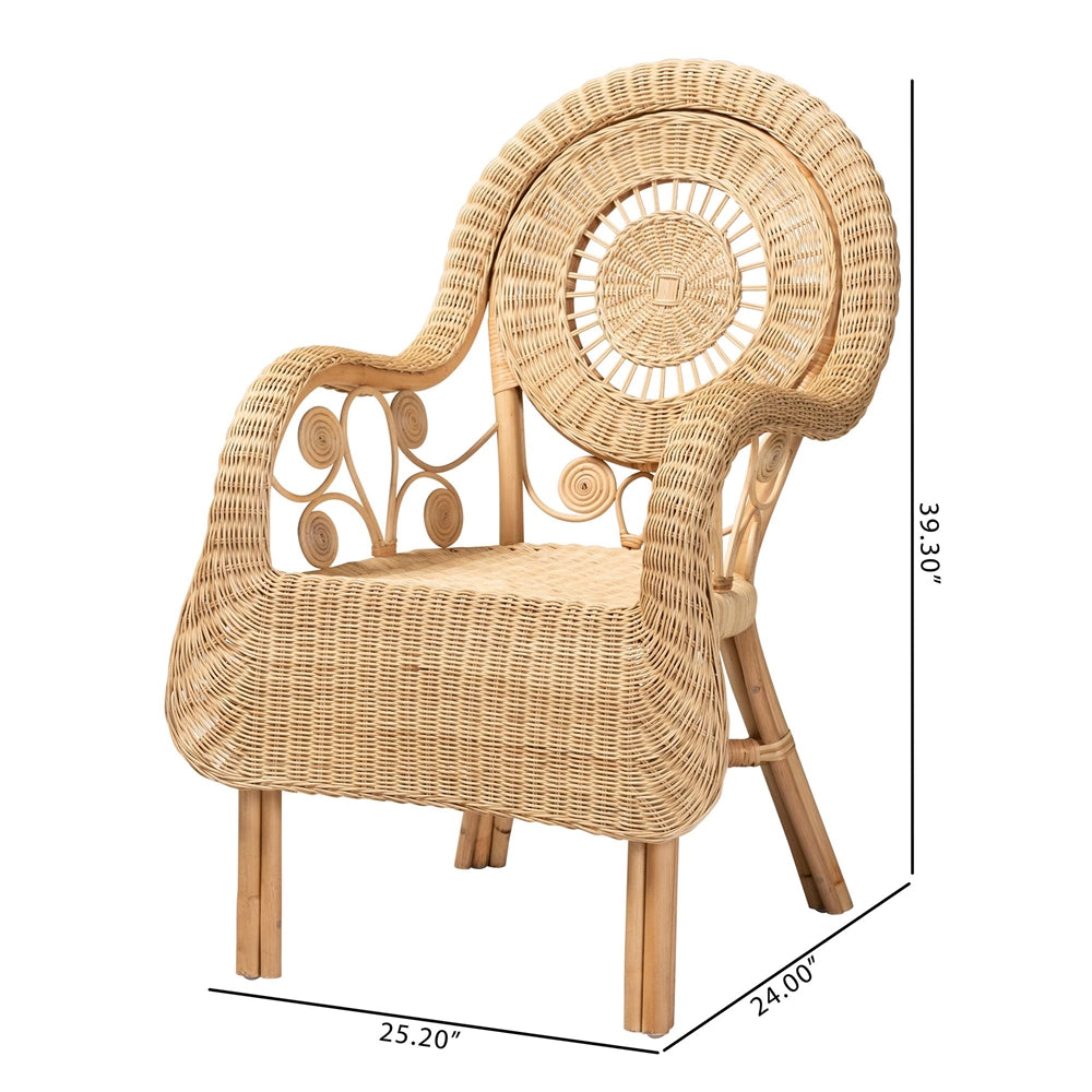 Baxton Studio Putri Modern Bohemian Natural Rattan Arm Chair