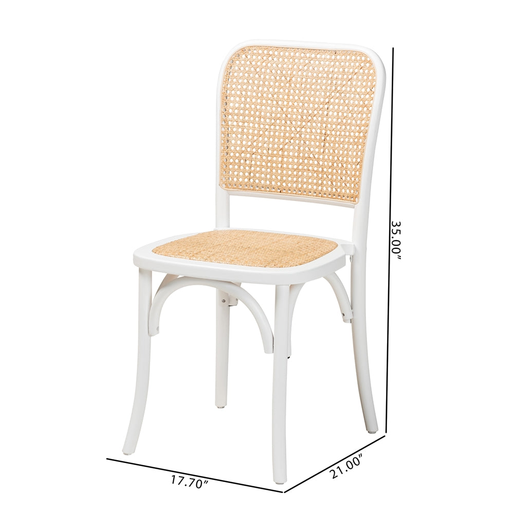 Baxton Studio Neah Japandi White Wood And Natural Rattan 2-Piece Dining Chair Set