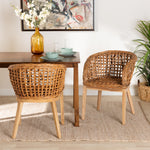 Load image into Gallery viewer, Baxton Studio Mario Modern Bohemian Natural Brown Finished Teak Wood And Rattan 2-Piece Dining Chair Set
