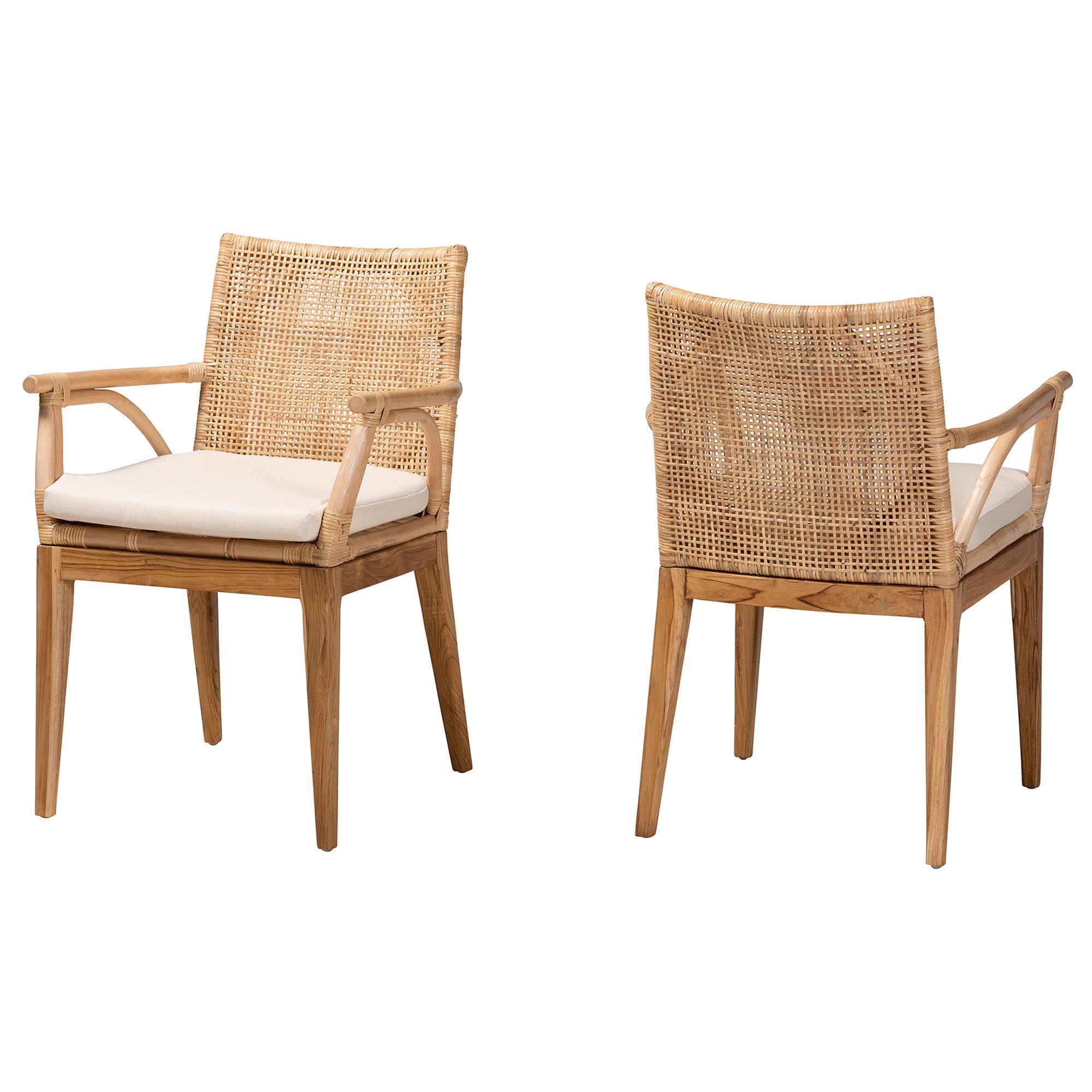 Baxton Studio Storsel Modern Bohemian Natural Brown Finished Teak Wood And Rattan 2-Piece Dining Chair Set