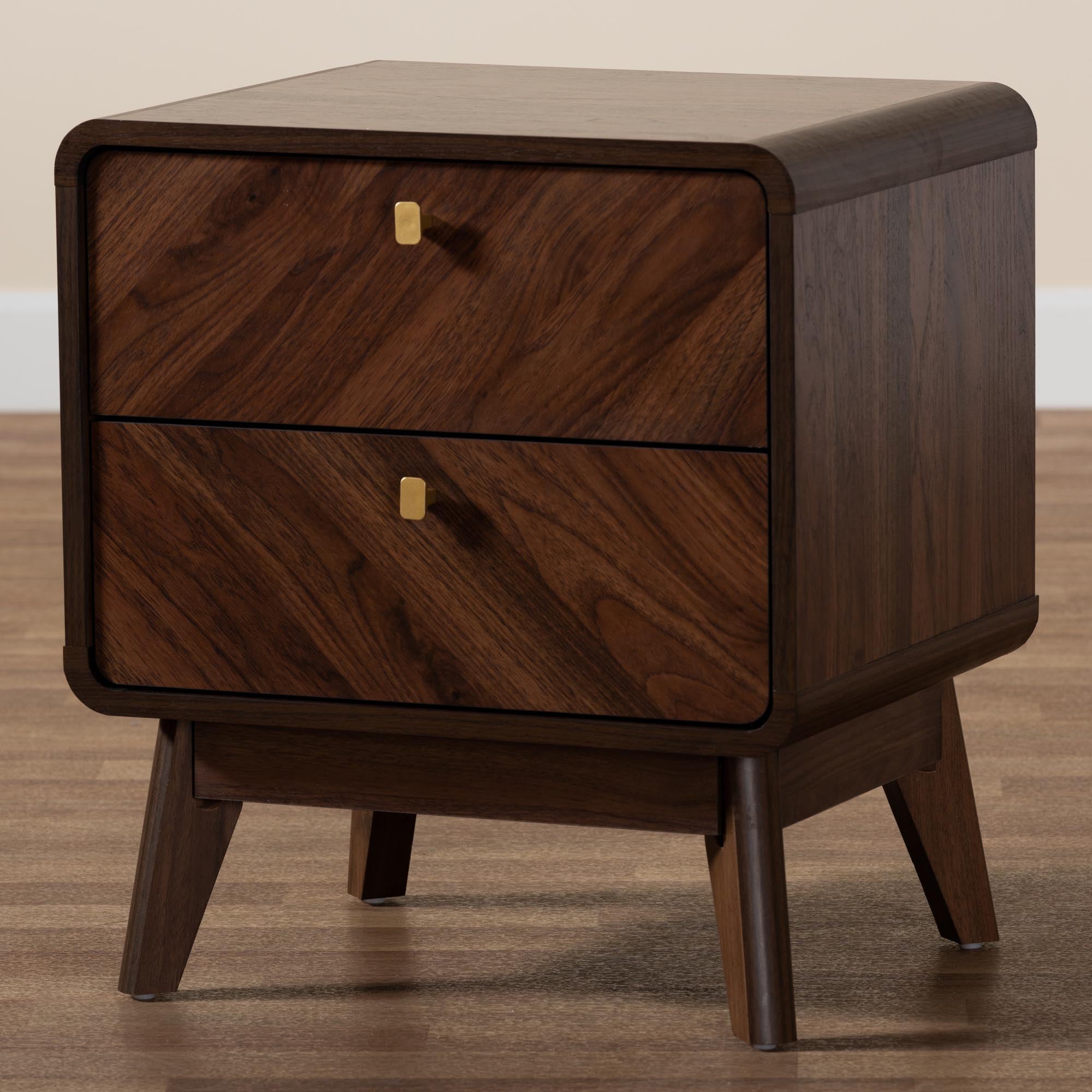 Baxton Studio Markell Mid-Century Transitional Walnut Brown Finished Wood 2-Drawer Nightstand