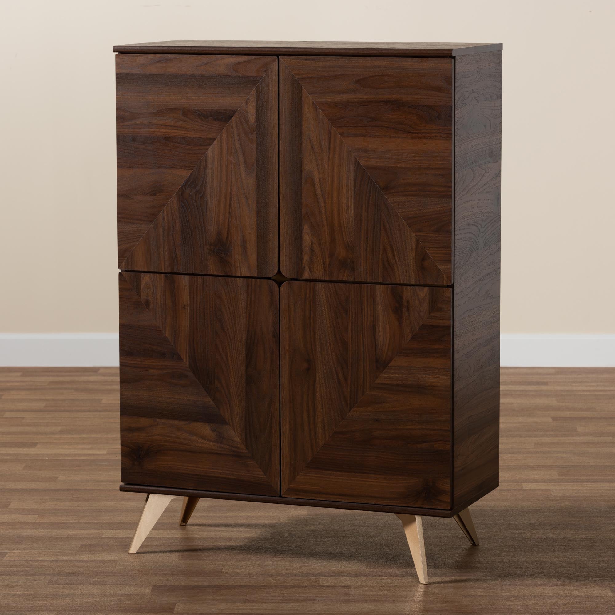 Baxton Studio Graceland Mid-Century Modern Transitional Walnut Brown Finished Wood Shoe Cabinet