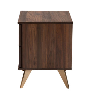 Baxton Studio Graceland Mid-Century Modern Transitional Walnut Brown Finished Wood 2-Drawer Nightstand