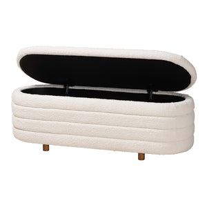 Baxton Studio Betiana Modern Japandi Cream Boucle Fabric And Walnut Brown Finished Wood Storage Bench