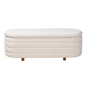 Baxton Studio Betiana Modern Japandi Cream Boucle Fabric And Walnut Brown Finished Wood Storage Bench