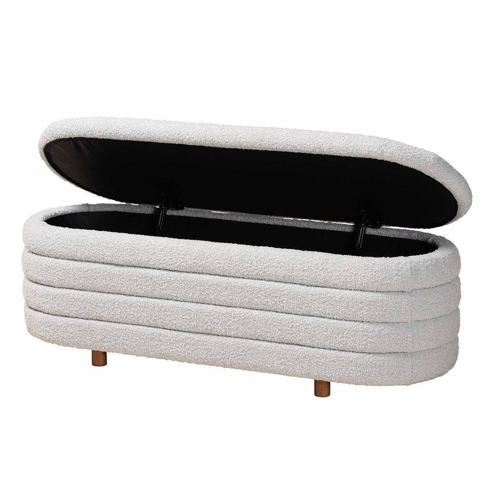 Baxton Studio Betiana Modern Japandi Light Grey Boucle Fabric And Walnut Brown Finished Wood Storage Bench