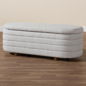 Baxton Studio Betiana Modern Japandi Light Grey Boucle Fabric And Walnut Brown Finished Wood Storage Bench