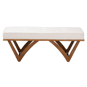 Baxton Studio Chenoa Japandi Cream Boucle Fabric And Walnut Brown Finished Wood Bench