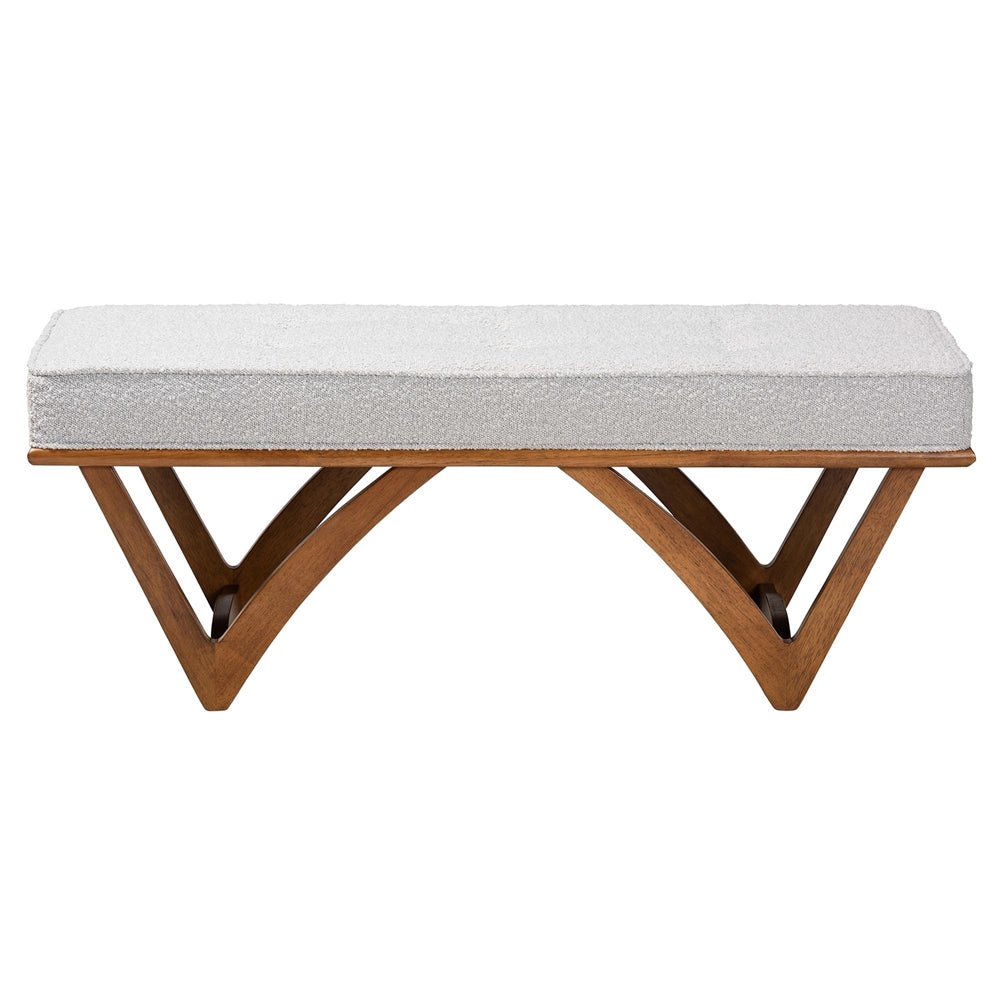 Baxton Studio Chenoa Japandi Light Grey Boucle Fabric And Walnut Brown Finished Wood Bench