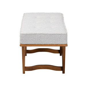 Baxton Studio Chenoa Japandi Light Grey Boucle Fabric And Walnut Brown Finished Wood Bench