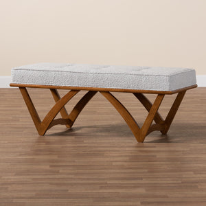 Baxton Studio Chenoa Japandi Light Grey Boucle Fabric And Walnut Brown Finished Wood Bench