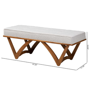 Baxton Studio Chenoa Japandi Light Grey Boucle Fabric And Walnut Brown Finished Wood Bench