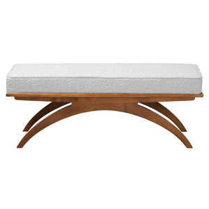 Baxton Studio Orella Japandi Light Grey Boucle Fabric And Walnut Brown Finished Wood Bench