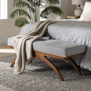 Baxton Studio Orella Japandi Light Grey Boucle Fabric And Walnut Brown Finished Wood Bench