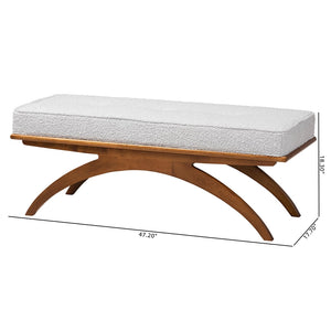 Baxton Studio Orella Japandi Light Grey Boucle Fabric And Walnut Brown Finished Wood Bench