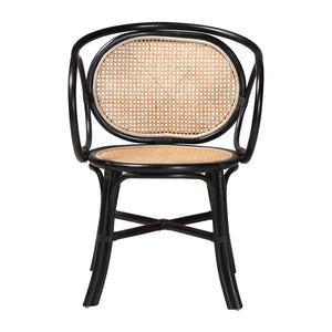 Baxton Studio Palesa Modern Bohemian Two-Tone Black And Natural Brown Rattan Dining Chair