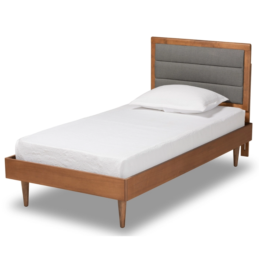 Baxton Studio Seren Mid-Century Modern Fabric Upholstered and Finished Wood Platform Bed