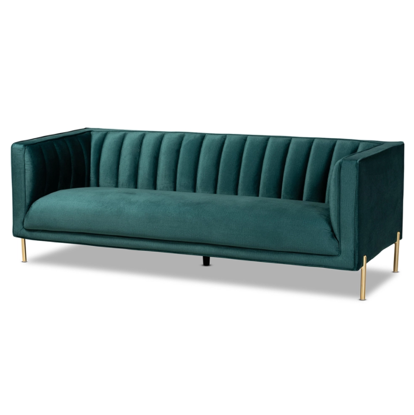 Baxton Studio Maia Contemporary Glam and Luxe Velvet Fabric Upholstered and Finished Metal Sofa