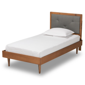 Baxton Studio Saul Mid-Century Modern Fabric Upholstered and Finished Wood Platform Bed