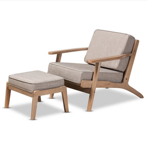 Baxton Studio Sigrid Mid-Century Modern Fabric Upholstered Antique Oak Finished 2-Piece Wood Armchair and Ottoman Set