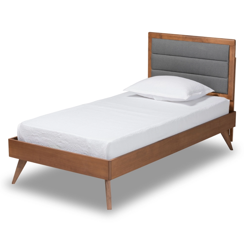 Baxton Studio Linn Mid-Century Modern Fabric Upholstered and Finished Wood Platform Bed