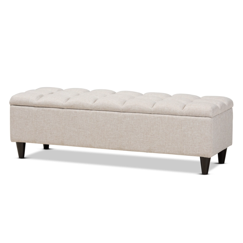 Baxton Studio Brette Mid-Century Modern Fabric Upholstered Finished Wood Storage Bench Ottoman