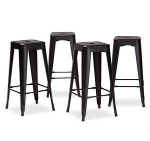 Baxton Studio Horton Modern and Contemporary Industrial Finished Metal 4-Piece Stackable Bar Stool Set