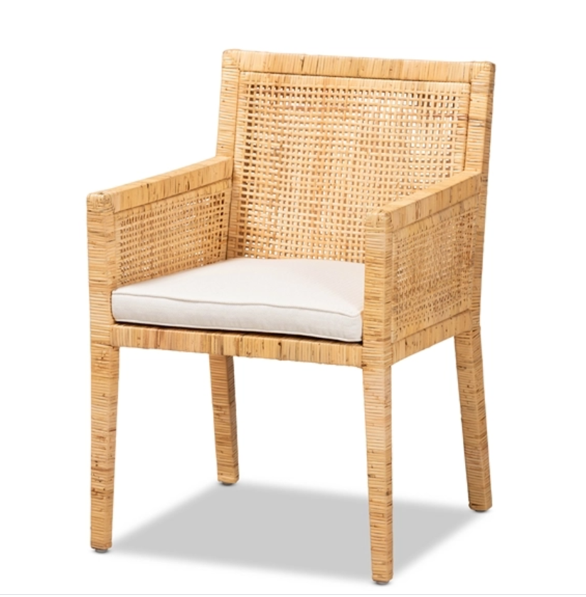 Baxton Studio Karis Modern and Contemporary Finished Wood and Rattan Armchair