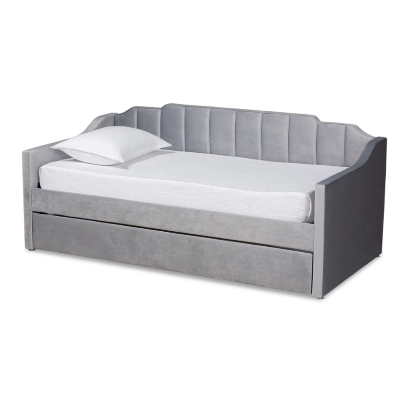 Baxton Studio Lennon Modern and Contemporary Velvet Fabric Upholstered Daybed with Trundle