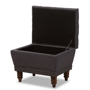 Baxton Studio Annabelle Modern And Contemporary Dark Grey Fabric Upholstered Walnut Wood Finished Button-Tufted Storage Ottoman