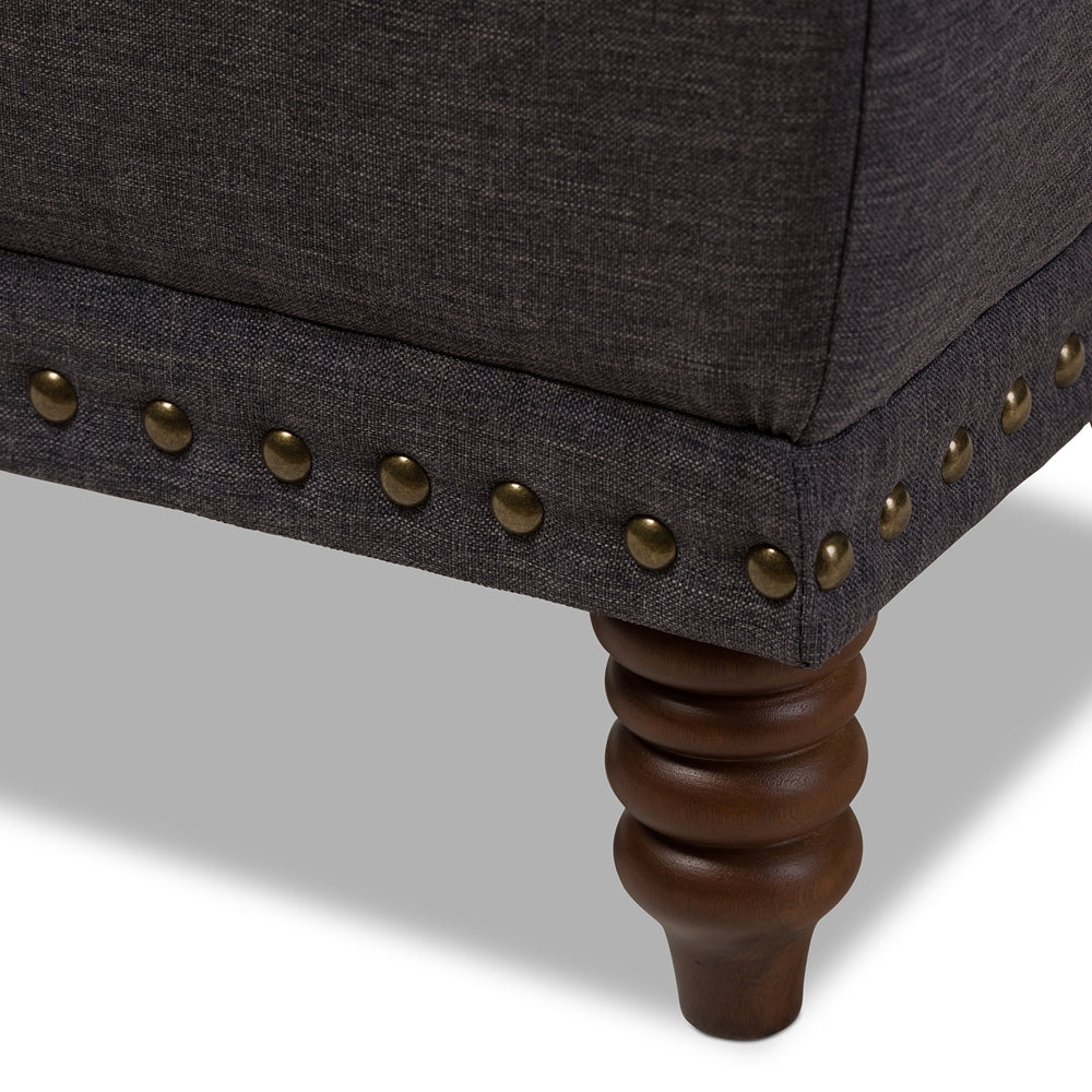 BAXTON STUDIO ANNABELLE MODERN AND CONTEMPORARY DARK GREY FABRIC UPHOLSTERED WALNUT WOOD FINISHED BUTTON-TUFTED STORAGE OTTOMAN