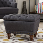 Load image into Gallery viewer, Baxton Studio Annabelle Modern And Contemporary Dark Grey Fabric Upholstered Walnut Wood Finished Button-Tufted Storage Ottoman
