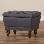 Load image into Gallery viewer, Baxton Studio Annabelle Modern And Contemporary Dark Grey Fabric Upholstered Walnut Wood Finished Button-Tufted Storage Ottoman
