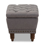 Load image into Gallery viewer, Baxton Studio Annabelle Modern And Contemporary Light Grey Fabric Upholstered Walnut Wood Finished Button-Tufted Storage Ottoman
