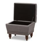 Load image into Gallery viewer, Baxton Studio Annabelle Modern And Contemporary Light Grey Fabric Upholstered Walnut Wood Finished Button-Tufted Storage Ottoman
