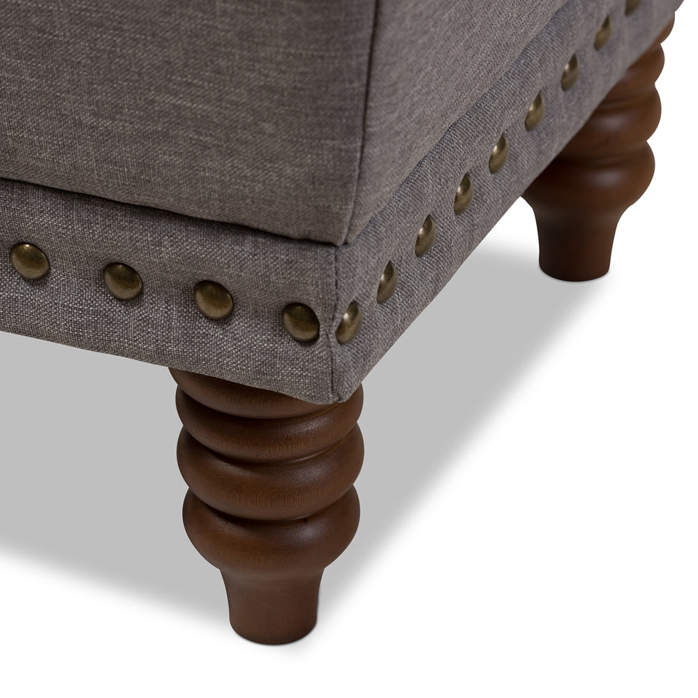 BAXTON STUDIO ANNABELLE MODERN AND CONTEMPORARY LIGHT GREY FABRIC UPHOLSTERED WALNUT WOOD FINISHED BUTTON-TUFTED STORAGE OTTOMAN