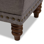 Load image into Gallery viewer, BAXTON STUDIO ANNABELLE MODERN AND CONTEMPORARY LIGHT GREY FABRIC UPHOLSTERED WALNUT WOOD FINISHED BUTTON-TUFTED STORAGE OTTOMAN
