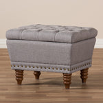 Load image into Gallery viewer, Baxton Studio Annabelle Modern And Contemporary Light Grey Fabric Upholstered Walnut Wood Finished Button-Tufted Storage Ottoman
