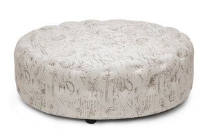 Baxton Studio Cardiff Beige Script Print Modern Tufted Ottoman