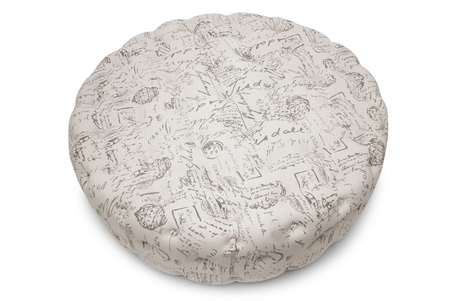 Baxton Studio Cardiff Beige Script Print Modern Tufted Ottoman