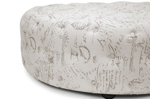 Baxton Studio Cardiff Beige Script Print Modern Tufted Ottoman