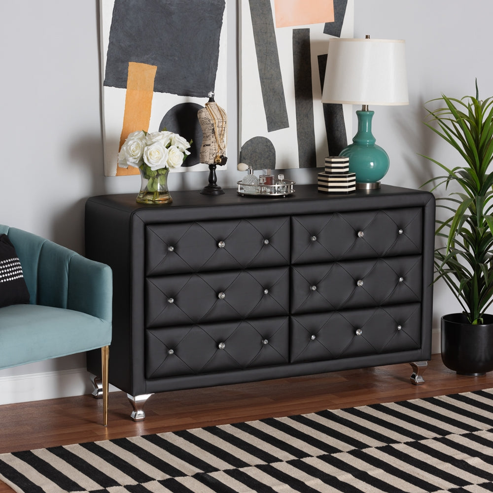 Baxton Studio Luminescence Wood Contemporary Black Upholstered Dresser