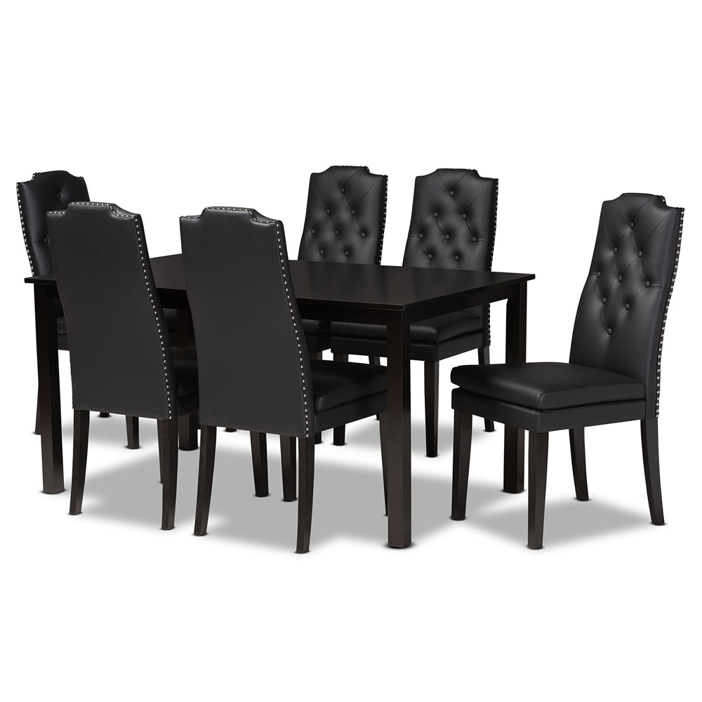 Baxton Studio Dylin Modern And Contemporary Black Faux Leather Upholstered And Dark Brown Finished Wood 7-Piece Dining Set