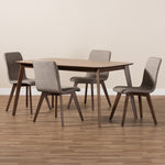 Load image into Gallery viewer, Baxton Studio Sugar Mid-Century Modern Light Grey Fabric Upholstered Walnut Wood Finished 5-Piece Dining Set
