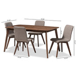 Load image into Gallery viewer, Baxton Studio Sugar Mid-Century Modern Light Grey Fabric Upholstered Walnut Wood Finished 5-Piece Dining Set
