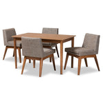 Load image into Gallery viewer, Baxton Studio Nexus Mid-Century Modern Gravel Fabric Upholstered And Walnut Brown Finished Wood 5-Piece Dining Set
