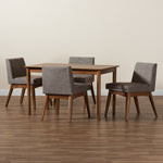 Load image into Gallery viewer, Baxton Studio Nexus Mid-Century Modern Gravel Fabric Upholstered And Walnut Brown Finished Wood 5-Piece Dining Set
